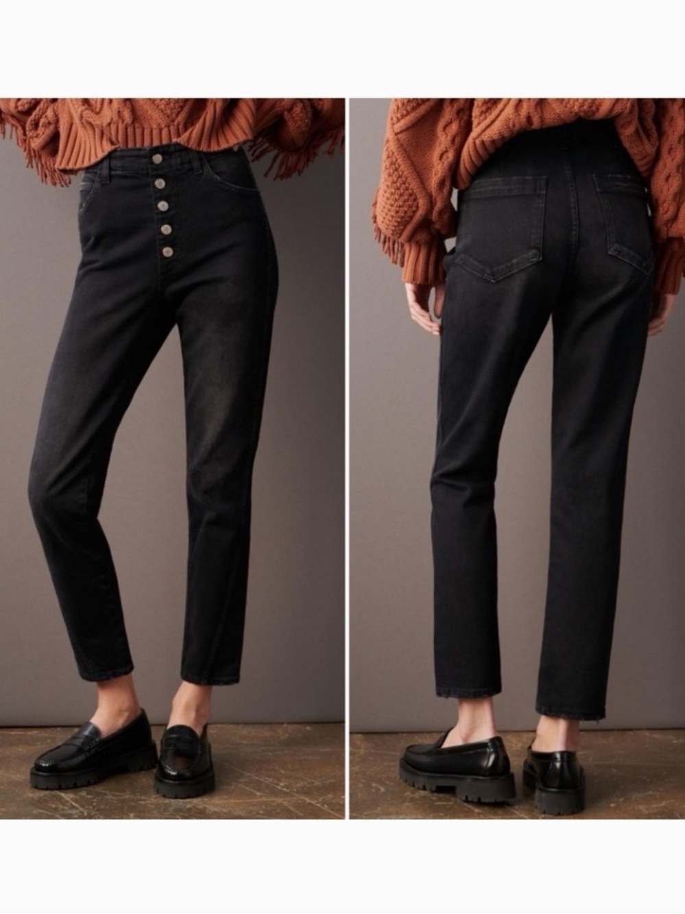 AMO Size 28 Slim Dock Pant High Rise Jeans Exposed Button Fly Black Magic